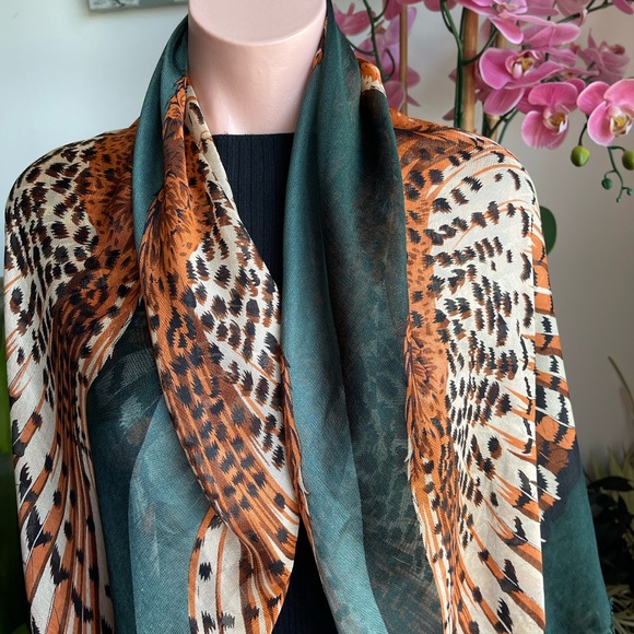 Valentino Owl Graphic Silk Shawl Scarf. - Picture 8 of 16